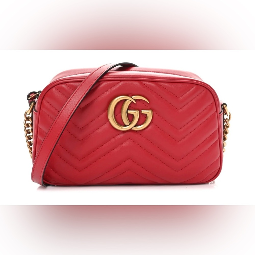 GUCCI Calfskin Matelasse GG Marmont Chain Bag Hibiscus Red w/COA (73600)